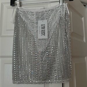 12th Tribe Sparkling Silver Sequin Pencil Skirt